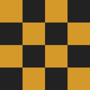 Checkerboard // large print // Mod 80s Retro Contrasting Geometric Checks - Dusty Black on Golden Yellow