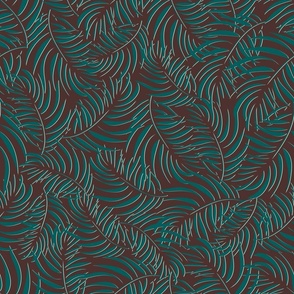 Palm leaves | Chic Foliage - East Fork Night Swim and Molasses - Brown and Teal Colorway - Molasses BG