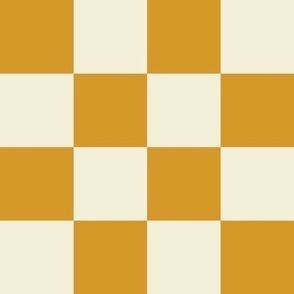 Checkerboard // large print // Mod 80s Retro Contrasting Geometric Checks - Golden Yellow on Creamy White