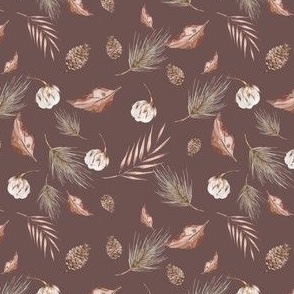 Falling Leaves and pinecones in Plum Brown 