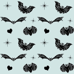 Gothic Black Spooky Love Bats on Blue