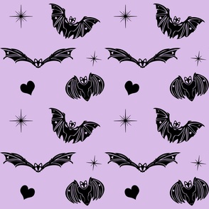 Gothic Black Spooky Love Bats on Purple