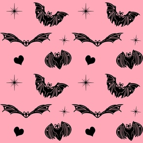 Gothic Black Spooky Love Bats on Pink