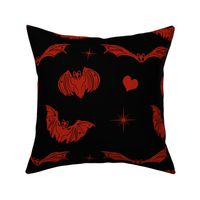 Gothic Red Spooky Love Bats on Black