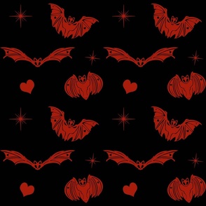Gothic Red Spooky Love Bats on Black