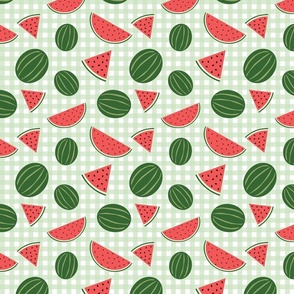 Watermelon Picnic on Green Gingham