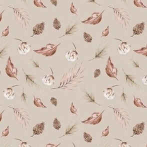 Falling Leaves and pinecones in Cream 