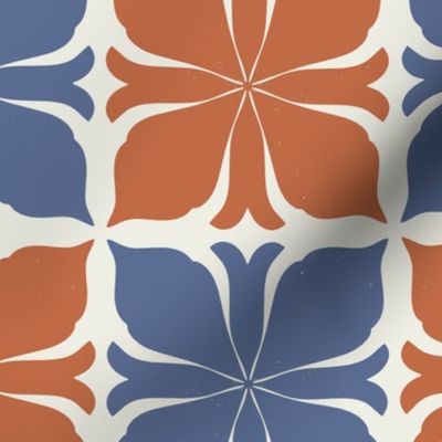 Blockprint inspired lotus tile in Topaz and Blue Nova