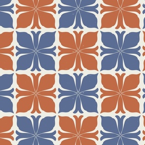 Blockprint inspired lotus tile in Topaz and Blue Nova