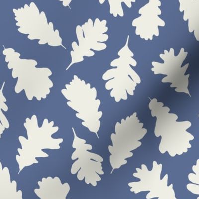 Tossed Oak Leaf Pattern in Soft Blue and White