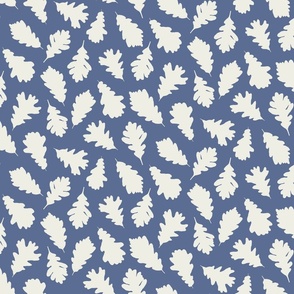 Tossed Oak Leaf Pattern in Soft Blue and White