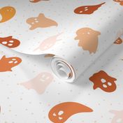 White Orange Confetti Singing Ghosts Halloween Pattern Print