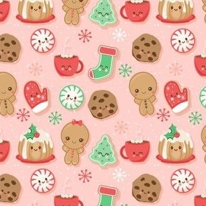 cute kawaii christmas treats on pink-4 inch