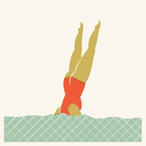 Retro swimmer diving in the pool - large