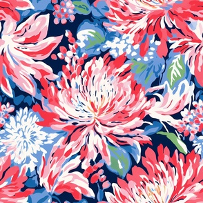 Preppy red and blue chrysanthemums