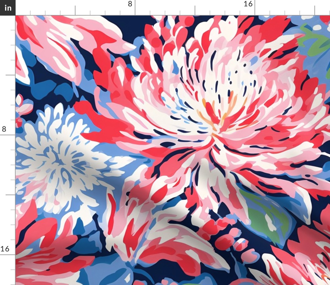 Preppy red and blue chrysanthemums