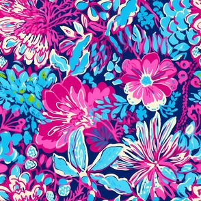 Preppy pink and blue flowers