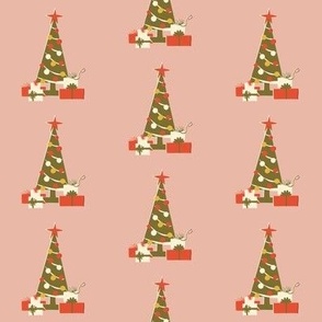 Retro Christmas tree,  pink - medium scale