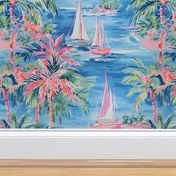 Preppy tropical  with sailing boat 