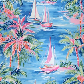 Preppy tropical  with sailing boat 