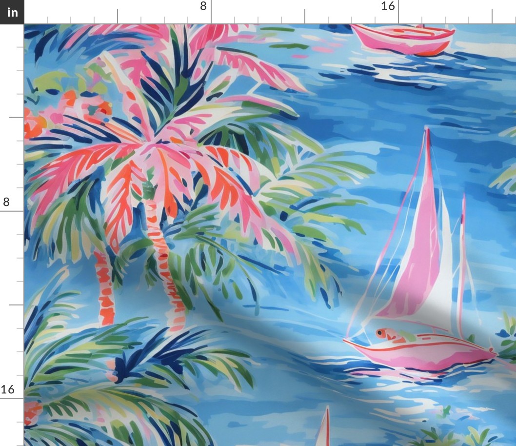 Preppy tropical  with sailing boat 