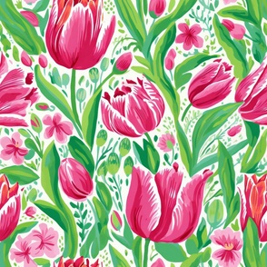 Tulip garden on white background.