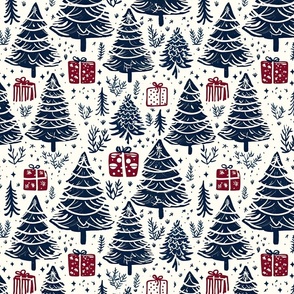 Lino Cut Navy and Red Christmas_1