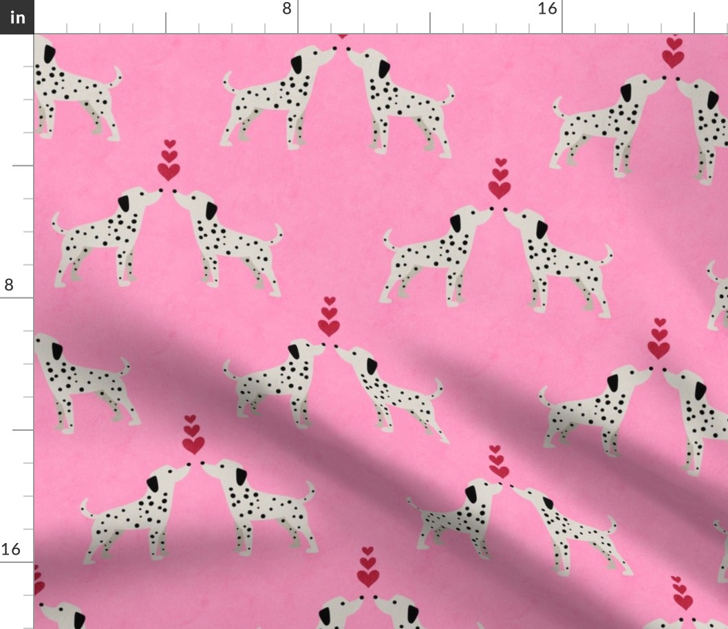 Puppy Love: Valentines Day Dalmatian Dog with Spots on Candy Pink with Red Love Hearts 
