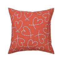 504 $ - tangerine valentines Large scale dashed line red orange curly love hearts tossed non directional for valentines, nursery, sweet baby accessories, children, kids apparel, funky teenager wallpaper