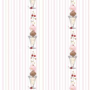 Deconstructed Ice Cream Sundae on Light Pink Double Pinstripes