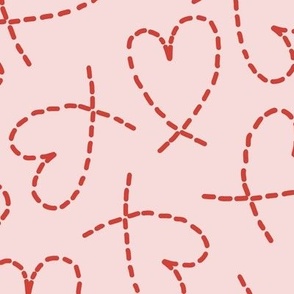 504 $ - Large scale dashed red and pink line curly love hearts tossed non directional for valentines, nursery, sweet baby accessories, children, kids apparel, funky teenager wallpaper