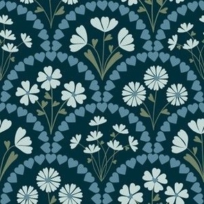 Small // Josie: Scallop hearts and flowers - Blue