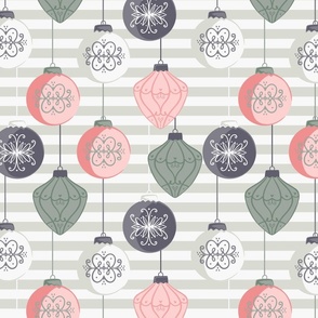 Pink Green Ornaments on Neutral Stripes