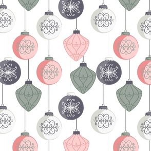 Pink Green Ornaments on White Background