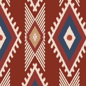 Lake House native Kilim Ikat inspired geometric dark red, indigo navy blue, beige