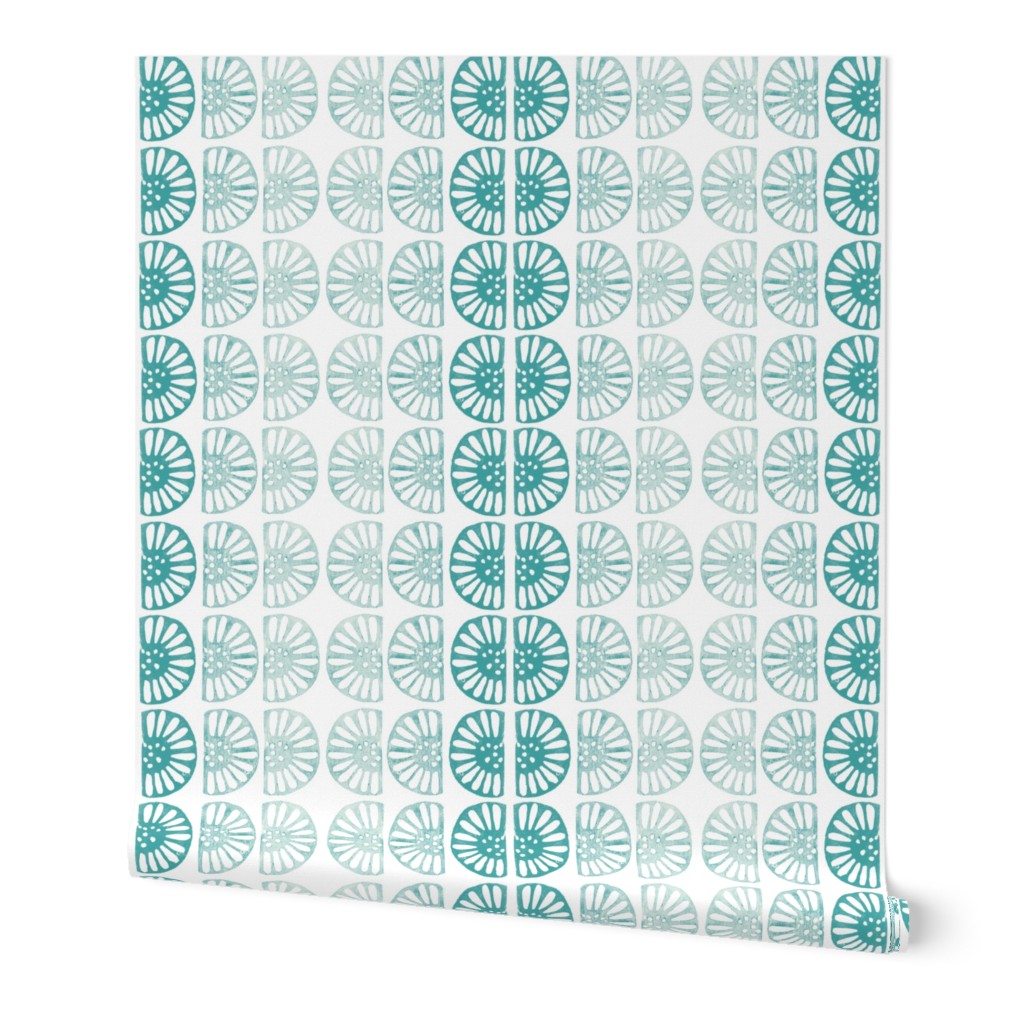 Teal citrus slices block print 