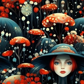 Enchanted Girl In Mushroom Field  Pattern 1