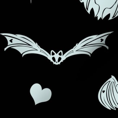 Gothic Blue Spooky Love Bats on Black