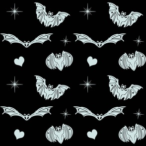 Gothic Blue Spooky Love Bats on Black