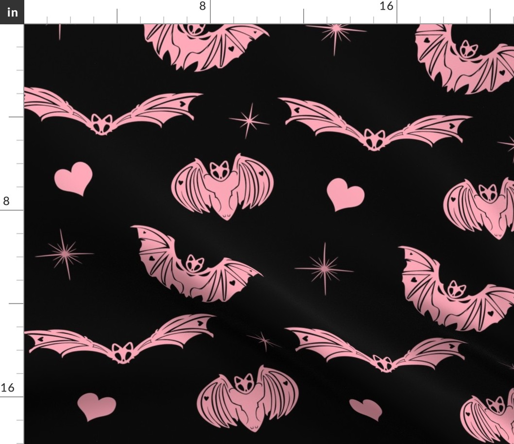 Gothic Pink Spooky Love Bats on Black