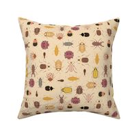 Beetle Crossing // Medium Tan Yellow Brown beetles and insects on tan for kids room, boys room, school room, playful bugs