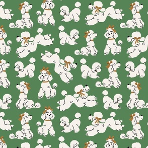 Poodles @ Play | Md Marshmallow White Poodles on Green