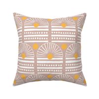apricity of the setting desert sun - archway horizon stripes and dot s- cameo rose neutral brown and daffodil golden yellow