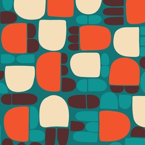 Playful modern abstract composition of soft geometric shapes in a warm bold palette - Large