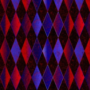 Textured Black Red Blue Harlequin -- Blue, Red, and Black Diamonds --  Black White Blue Christmas Coordinate --  12.74 x 10.6 in repeat -- 400dpi (37% of full scale)