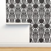 zebra mask abstract geometric mirror damask - Charcoal Black and white - linen texture
