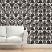 zebra mask abstract geometric mirror damask - Charcoal Black and white - linen texture