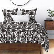 zebra mask abstract geometric mirror damask - Charcoal Black and white - linen texture
