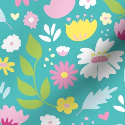 Cheerful flowers - aqua