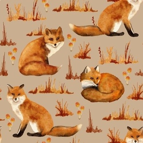 Woodland Foxes on Beige Background